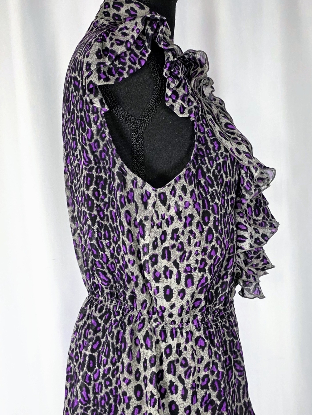 Miley Cyrus Max Azria Blouse Women XL Leopard Print Ruffle Sheer Peplum Top - Picture 5 of 8